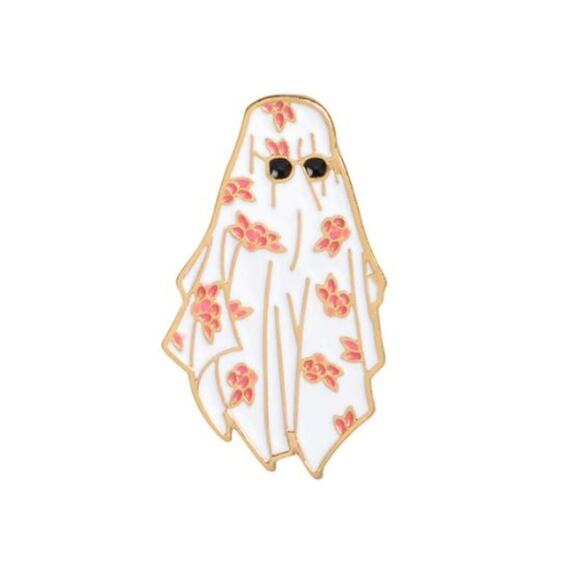 Cute Ghost with Flowers Halloween Pin Brooch - Picture 1 of 1